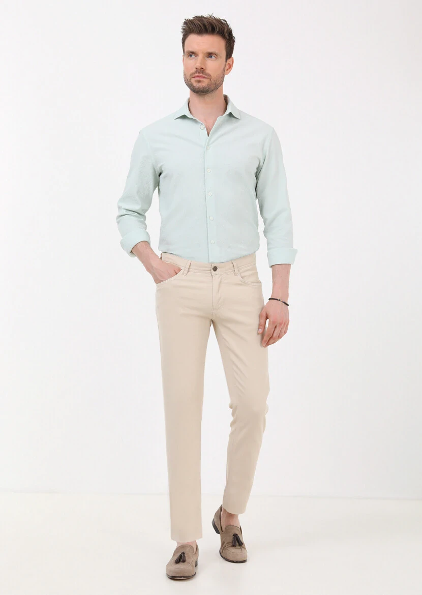Sandy Weaving Slim Fit Casual Cotton Blended Trousers 