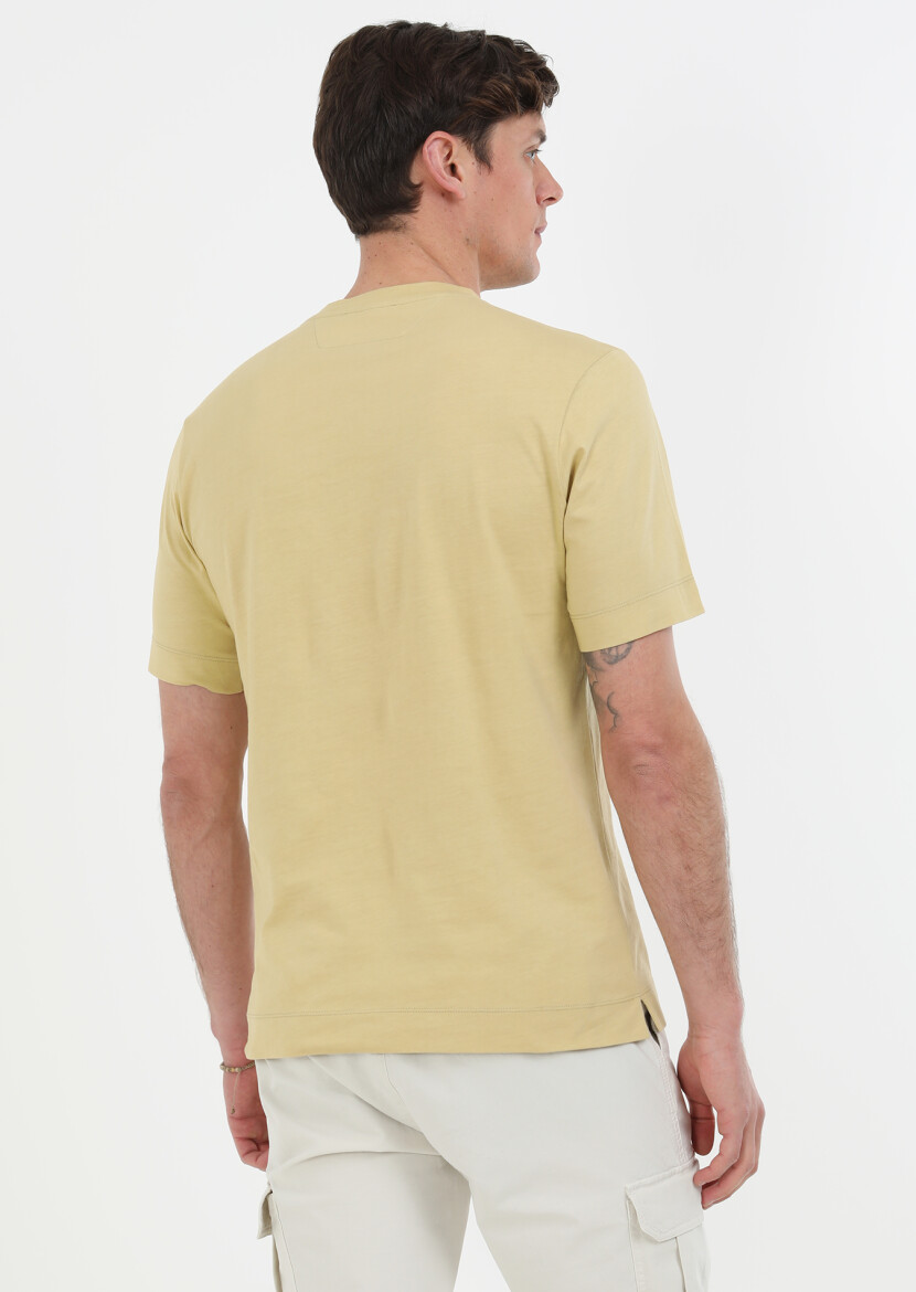Sarı Baskılı Bisiklet Yaka Pamuk Karışımlı T-Shirt - 6