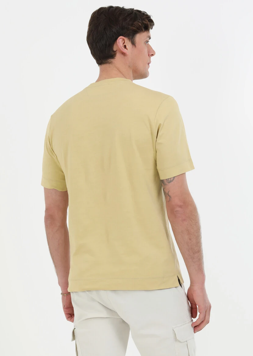 Sarı Baskılı Bisiklet Yaka Pamuk Karışımlı T-Shirt - 6