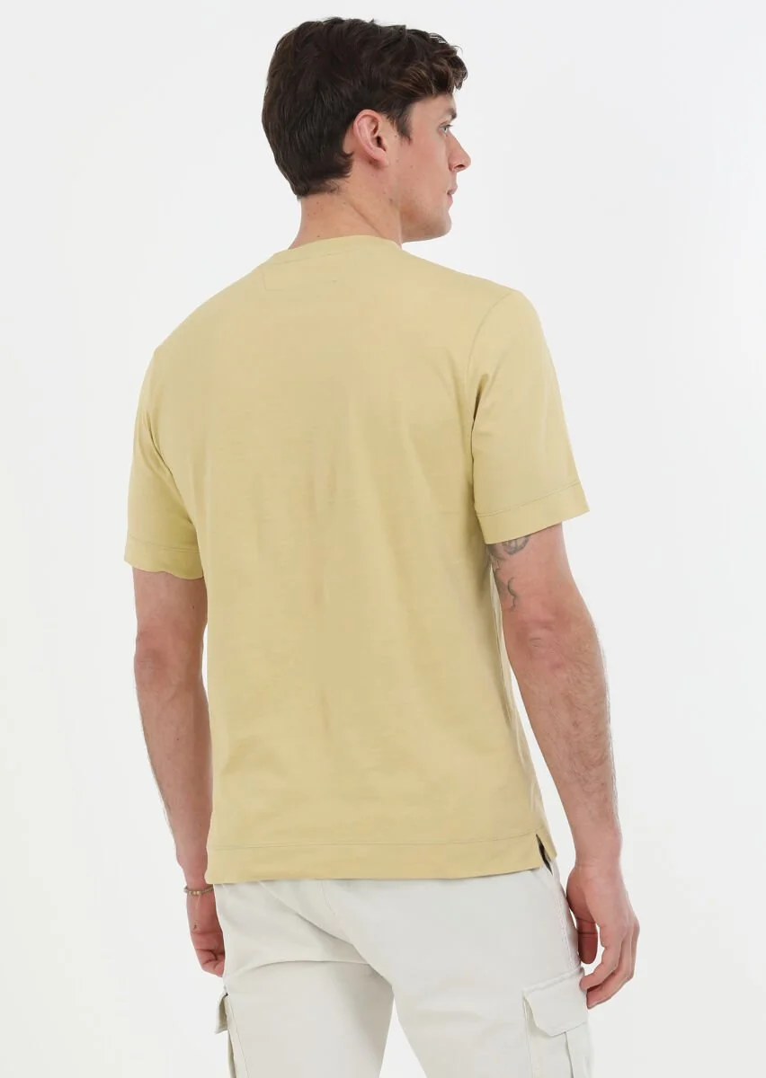 Sarı Baskılı Bisiklet Yaka Pamuk Karışımlı T-Shirt - 6