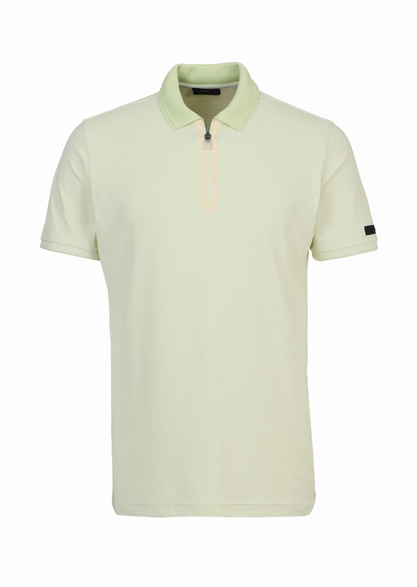 Sarı Baskılı Polo Yaka Pamuk Karışımlı T-Shirt - 1