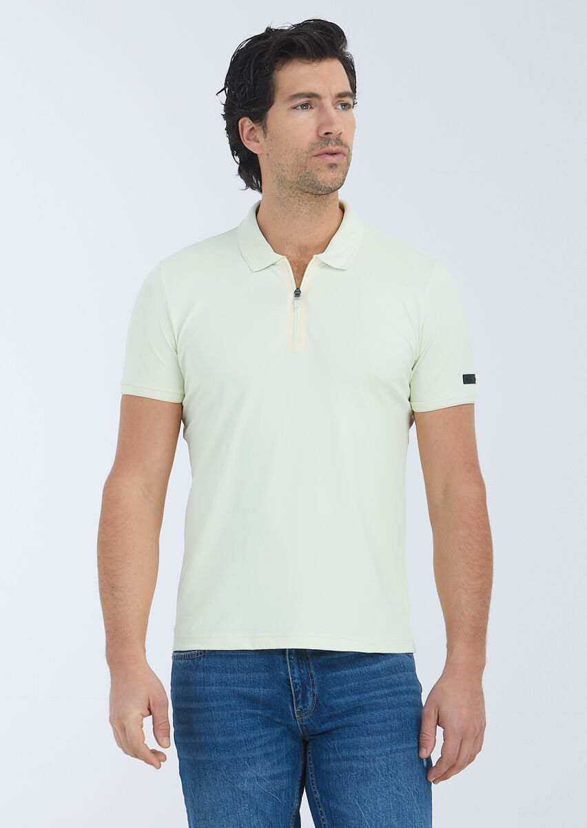 Sarı Baskılı Polo Yaka Pamuk Karışımlı T-Shirt - 2