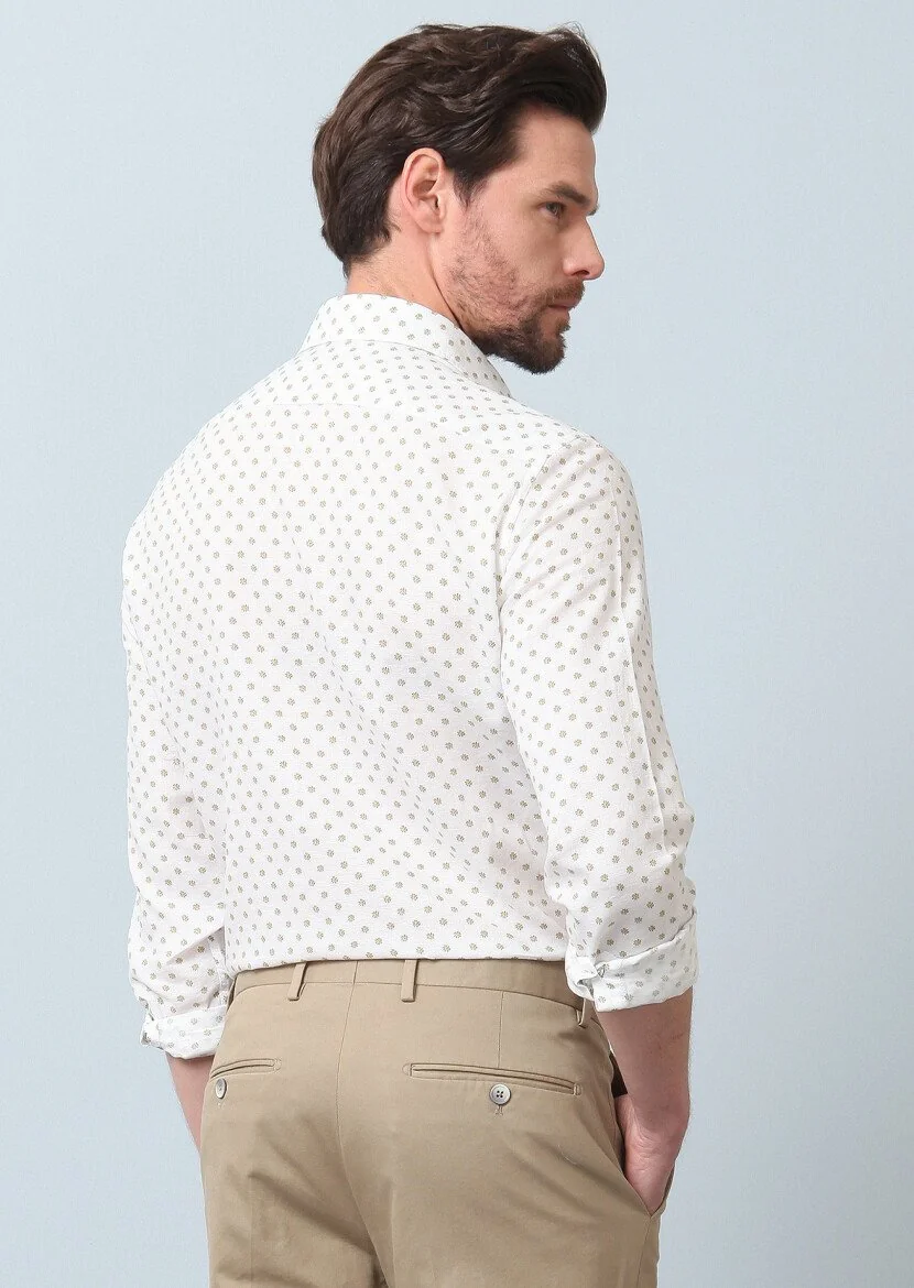 Sarı Baskılı Regular Fit Dokuma Casual Pamuk Karışımlı Gömlek - 7