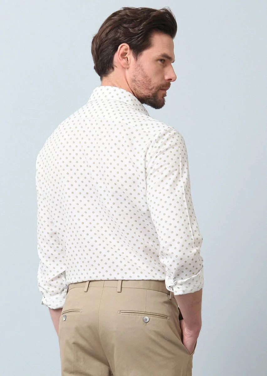 Sarı Baskılı Regular Fit Dokuma Casual Pamuk Karışımlı Gömlek - 7