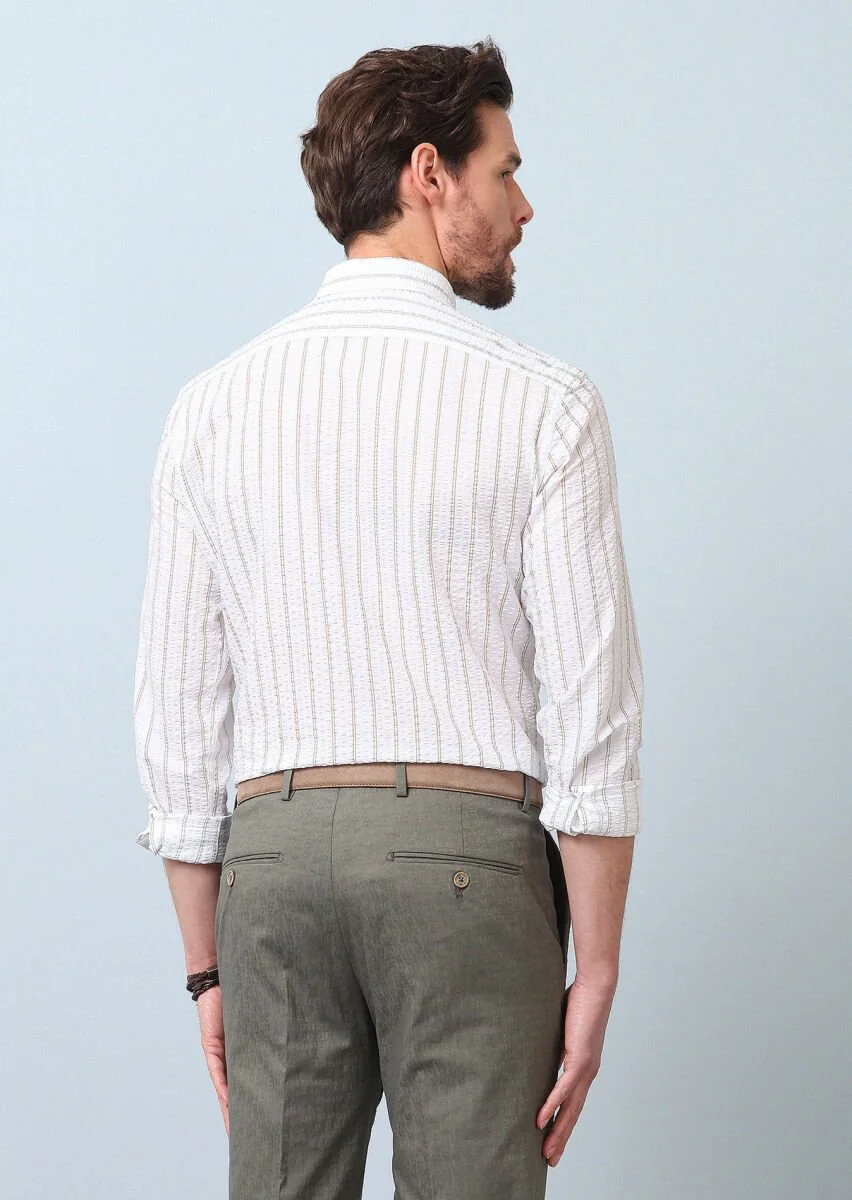 Sarı Baskılı Slim Fit Dokuma Casual %100 Pamuk Gömlek - 6