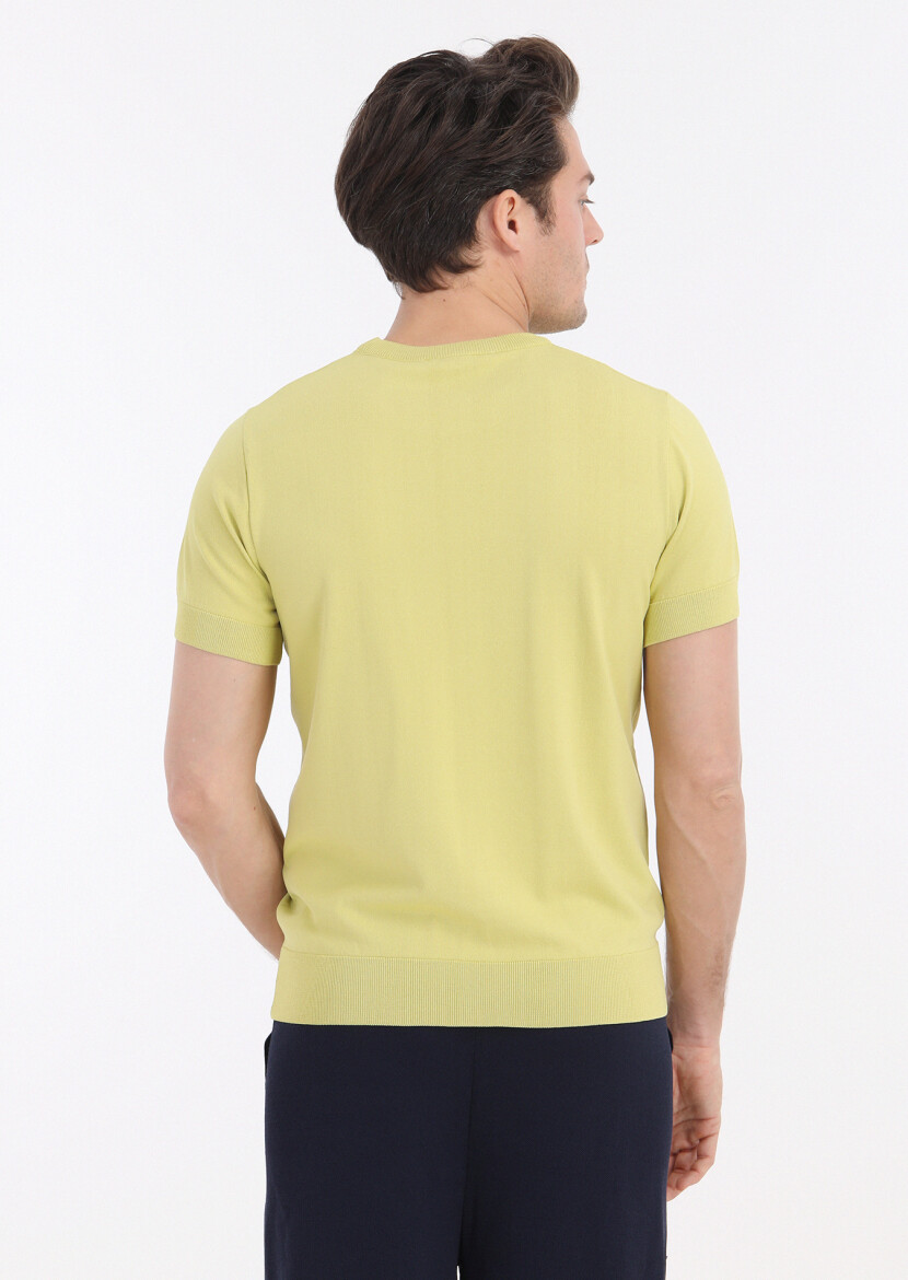 Sarı Bisiklet Yaka Jakarlı Triko - 2