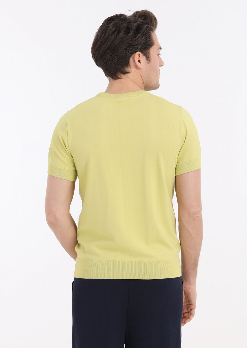 Sarı Bisiklet Yaka Jakarlı Triko - 2