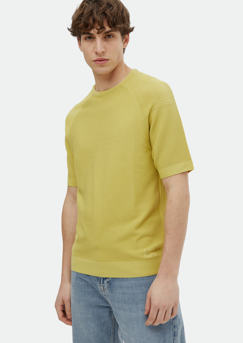 Sarı Bisiklet Yaka Jakarlı Triko - RAMSEY