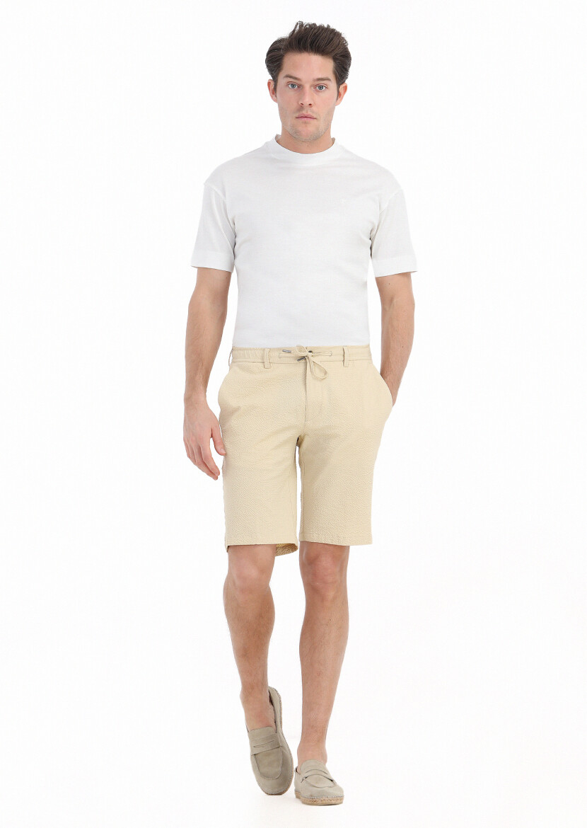 Sarı Çizgili Dokuma Jogging Fit Casual Pamuk Karışımlı Bermuda - RAMSEY