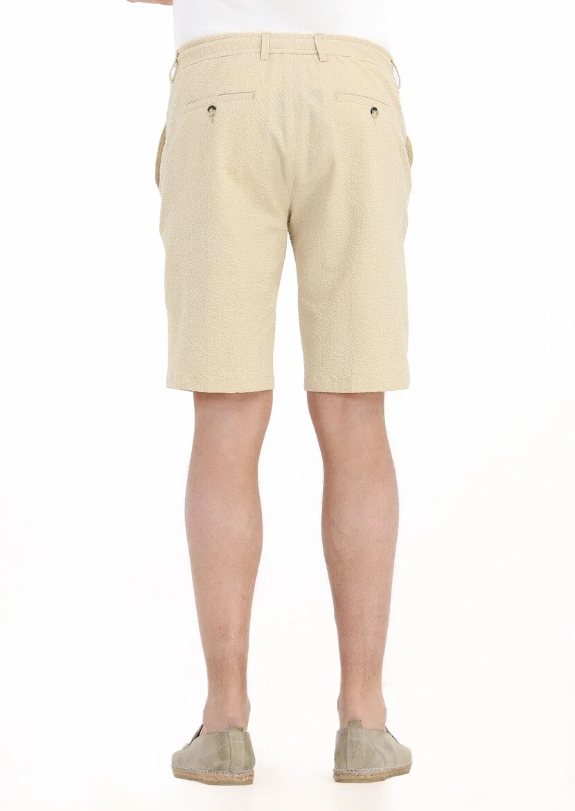 Sarı Çizgili Dokuma Jogging Fit Casual Pamuk Karışımlı Bermuda - 5