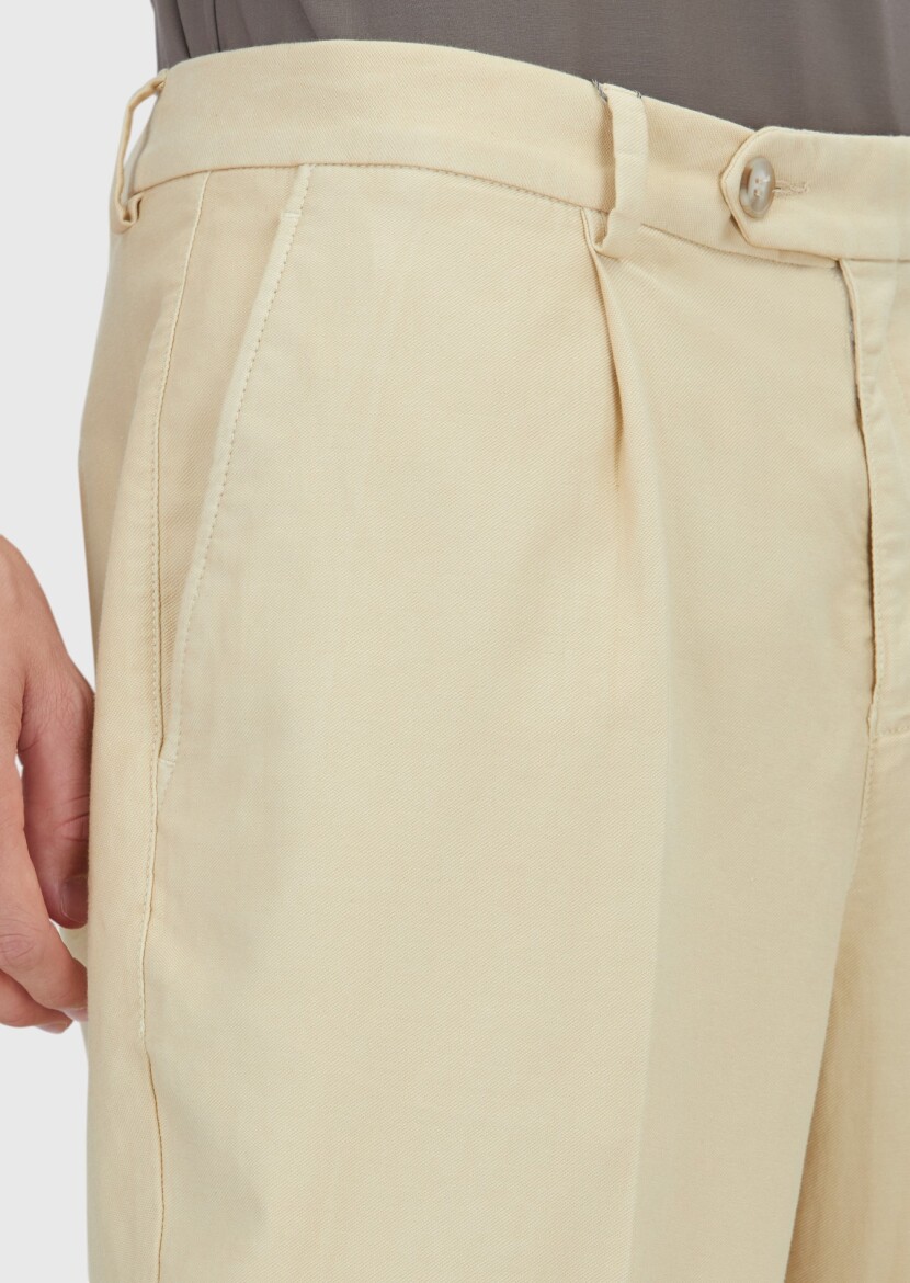 Sarı Düz Dokuma Regular Fit Casual Pamuk Karışımlı Pantolon - 3