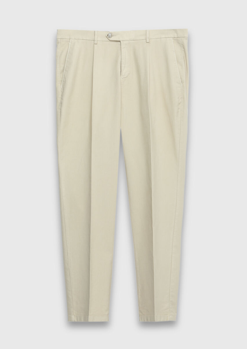 Sarı Düz Dokuma Regular Fit Casual Pamuk Karışımlı Pantolon - 5