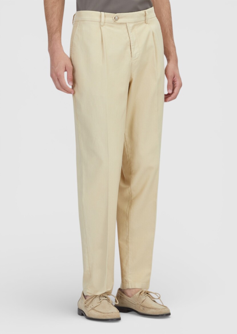 Sarı Düz Dokuma Regular Fit Casual Pamuk Karışımlı Pantolon - RAMSEY
