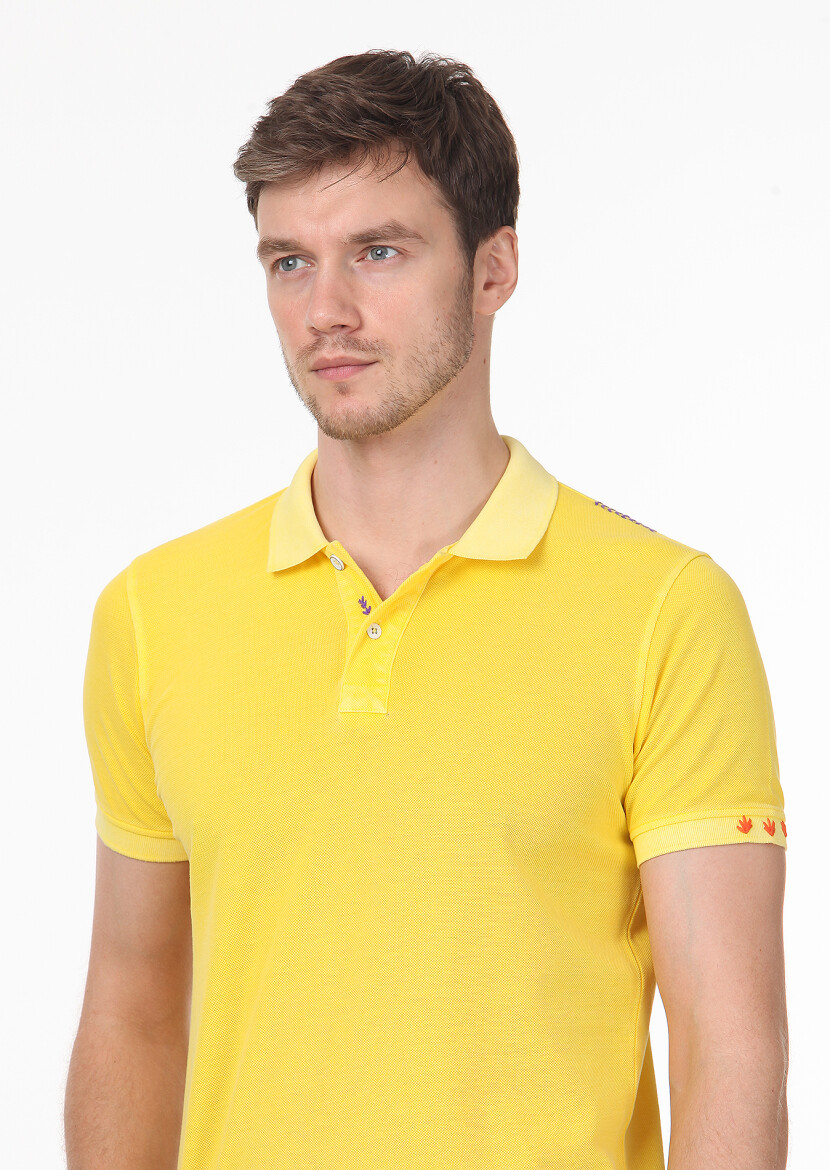 Sarı Düz Polo Yaka %100 Pamuk T-Shirt 