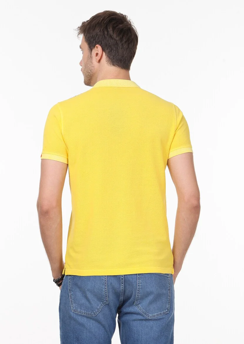 Sarı Düz Polo Yaka %100 Pamuk T-Shirt - 4