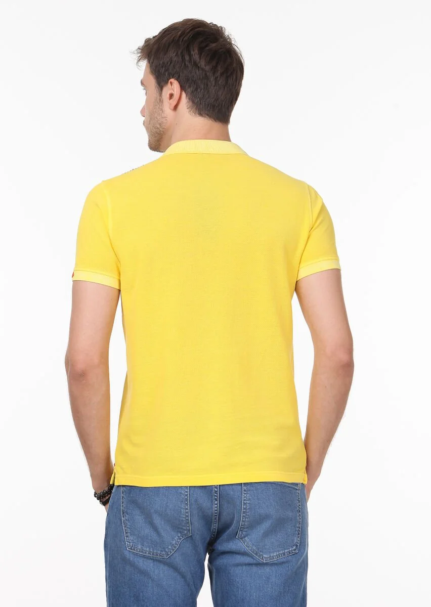 Sarı Düz Polo Yaka %100 Pamuk T-Shirt - 4