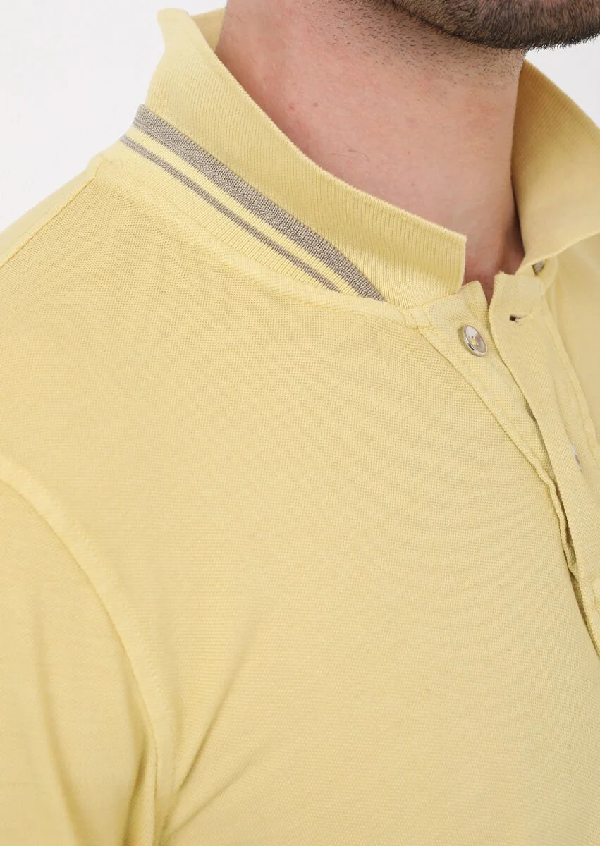Sarı Düz Polo Yaka %100 Pamuk T-Shirt - 6