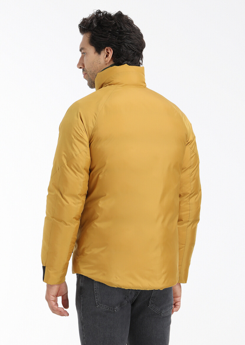Sarı Regular Fit Dik Yaka Casual Dokuma Mont - 6