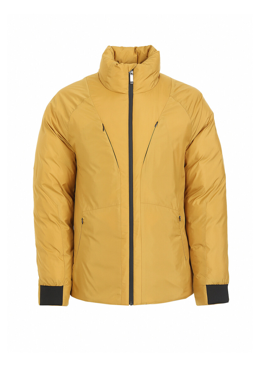 Sarı Regular Fit Dik Yaka Casual Dokuma Mont - 7