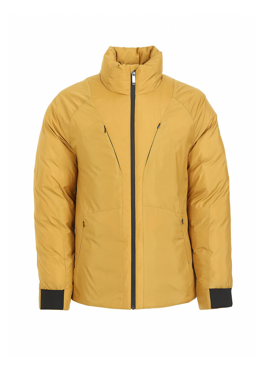 Sarı Regular Fit Dik Yaka Casual Dokuma Mont - 7