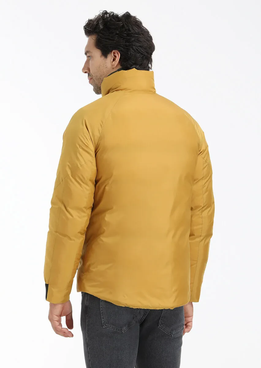 Sarı Regular Fit Dik Yaka Casual Dokuma Mont - 6