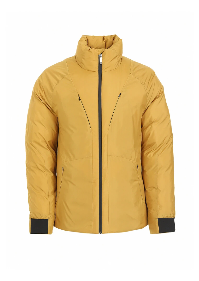 Sarı Regular Fit Dik Yaka Casual Dokuma Mont - 7
