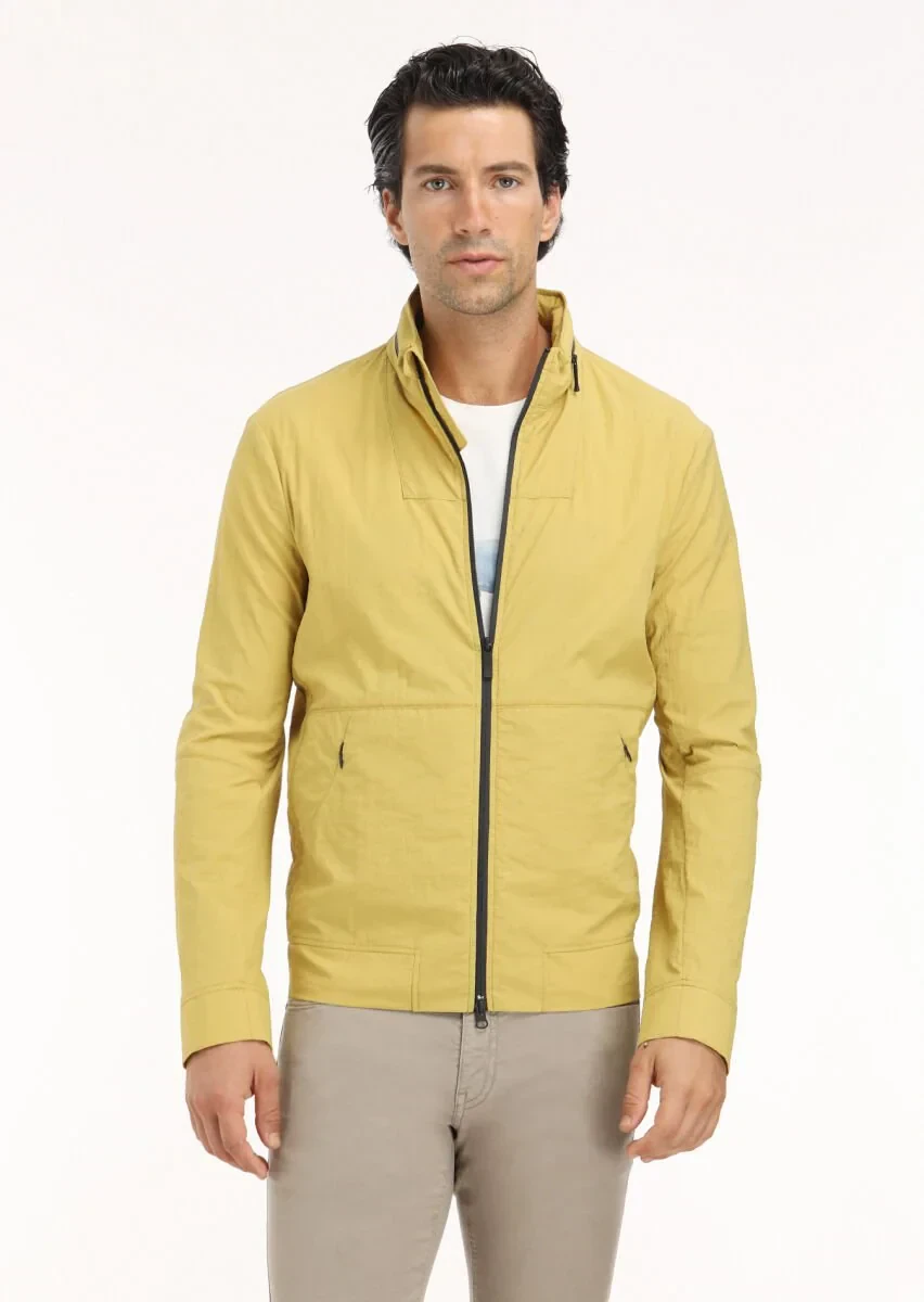 Sarı Regular Fit Dik Yaka Casual Dokuma Mont - 2