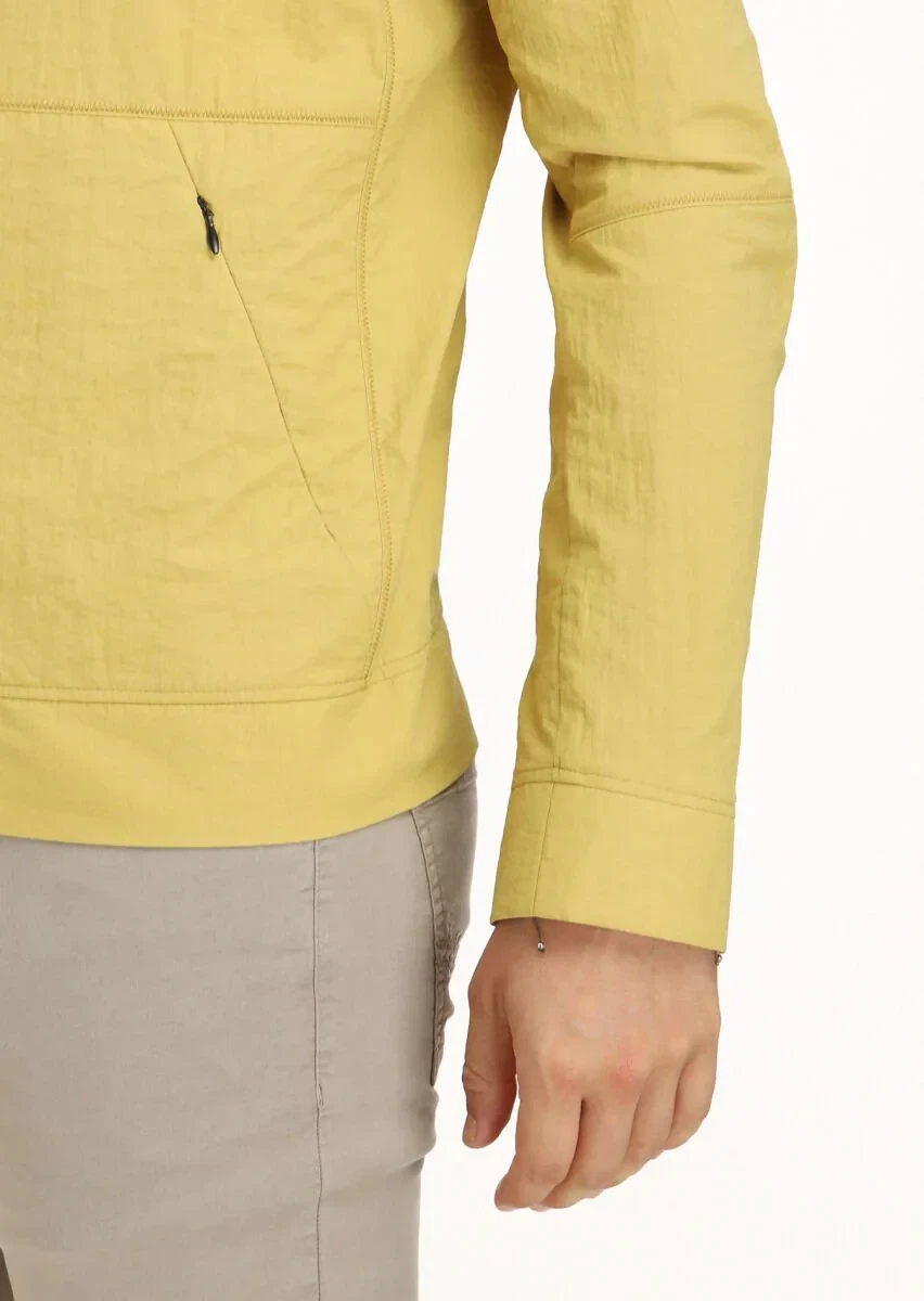 Sarı Regular Fit Dik Yaka Casual Dokuma Mont - 4