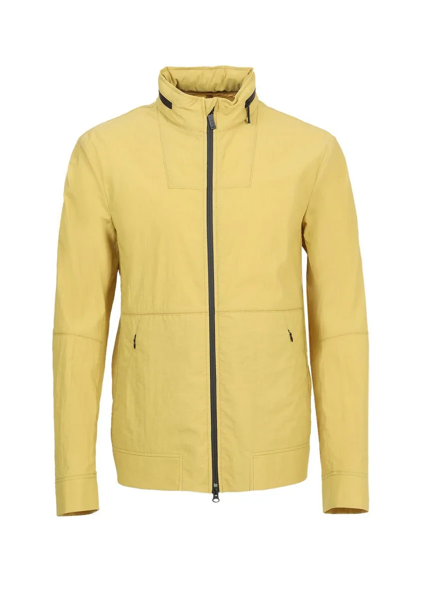 Sarı Regular Fit Dik Yaka Casual Dokuma Mont - 8