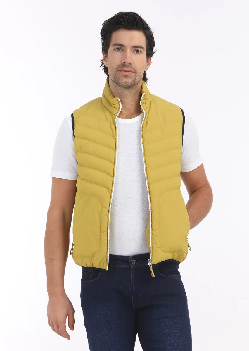 Sarı Regular Fit Dik Yaka Casual Dokuma Spor Yelek - 2