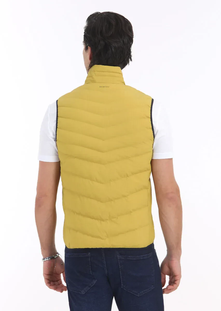 Sarı Regular Fit Dik Yaka Casual Dokuma Spor Yelek - 5