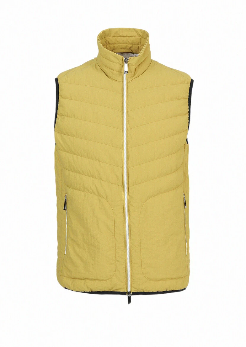 Sarı Regular Fit Dik Yaka Casual Dokuma Spor Yelek - 6