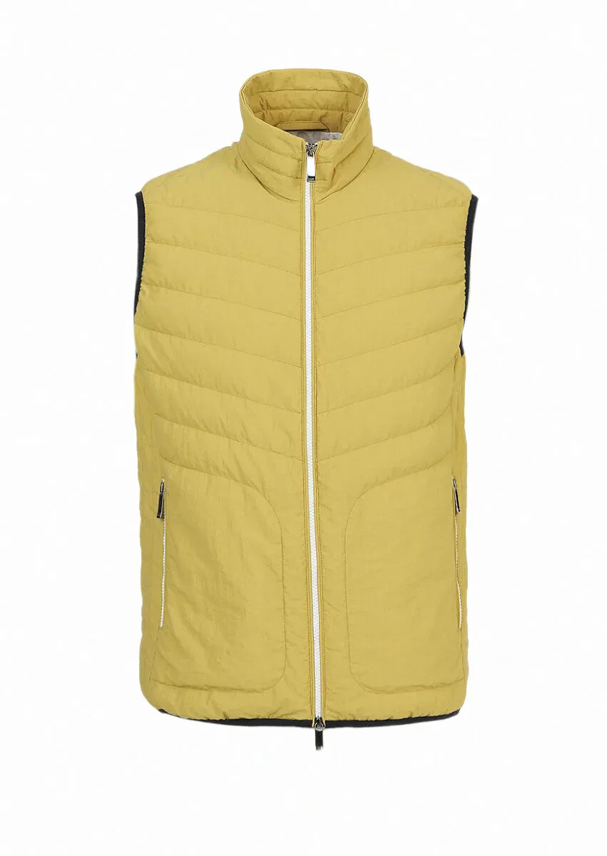 Sarı Regular Fit Dik Yaka Casual Dokuma Spor Yelek - 6
