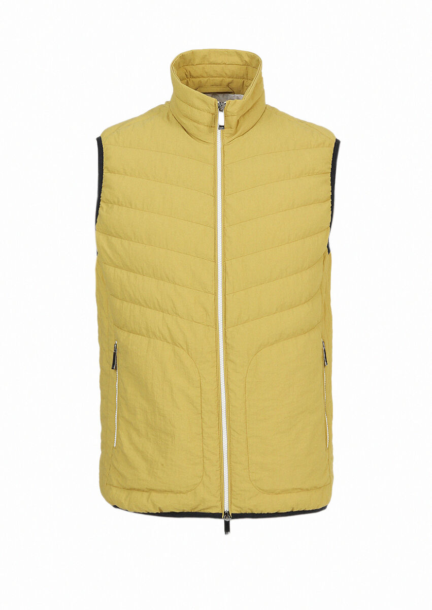 Sarı Regular Fit Dik Yaka Casual Dokuma Spor Yelek - 1