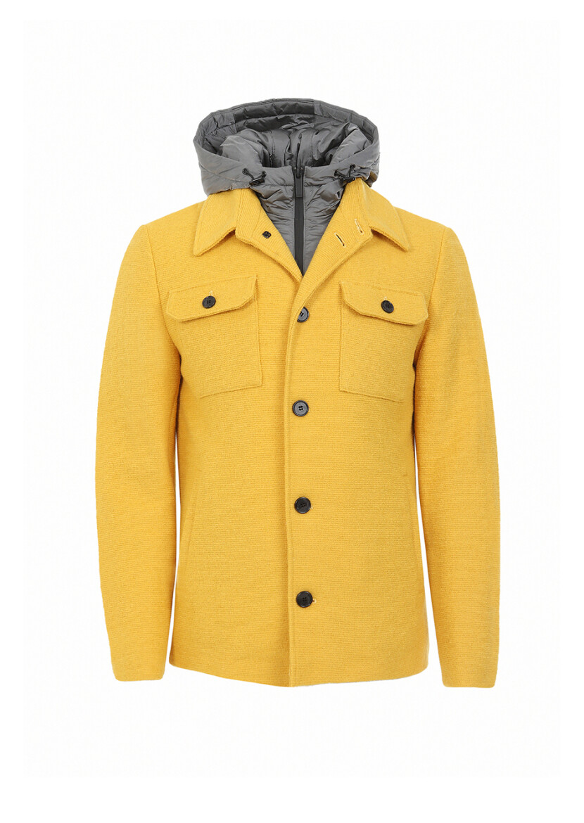 Sarı Regular Fit Gömlek Yaka Casual Örme Mont - 9