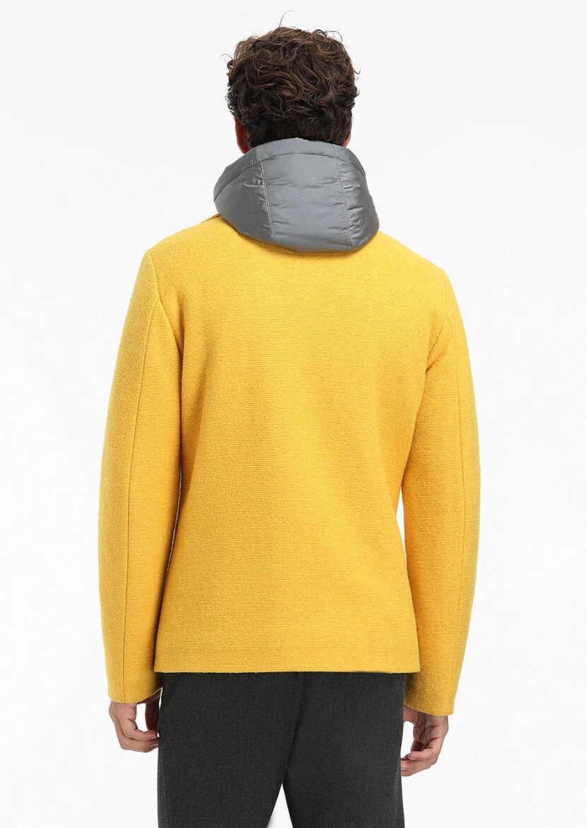 Sarı Regular Fit Gömlek Yaka Casual Örme Mont - 8