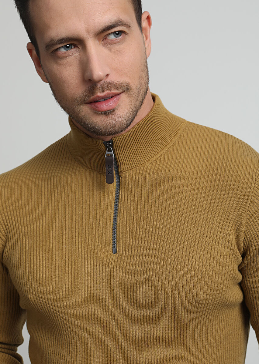 Sarı Selanik Yün Karışımlı Triko Kazak - 1