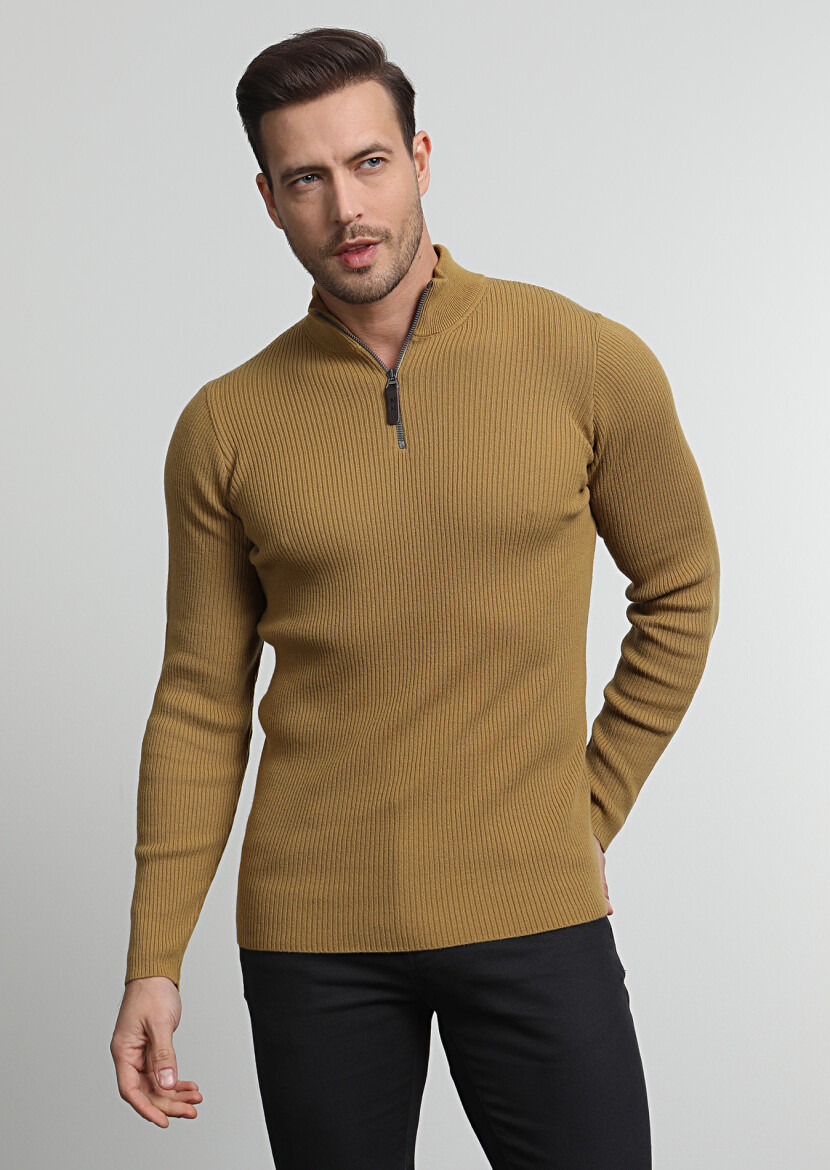 Sarı Selanik Yün Karışımlı Triko Kazak - 3