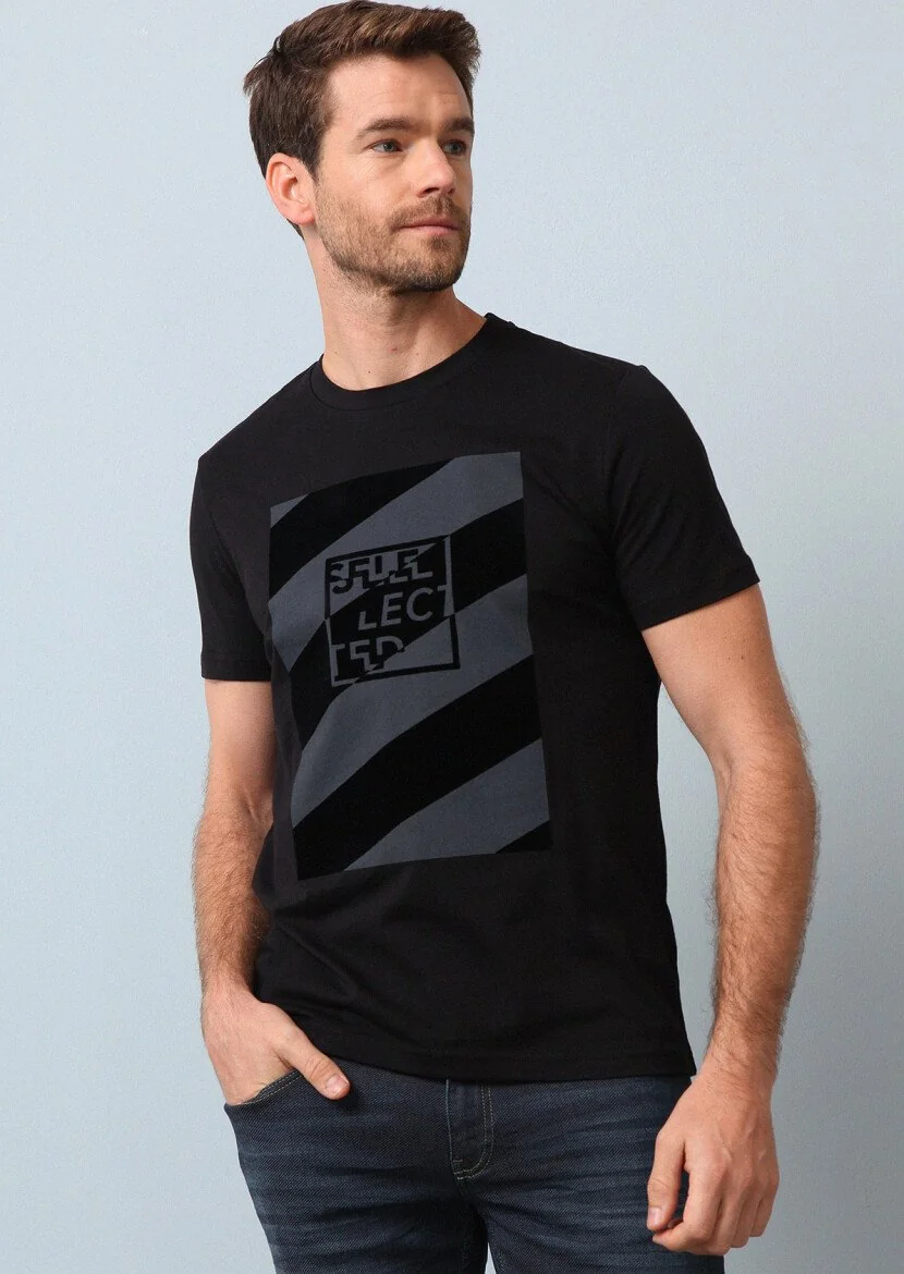 Siyah Baskılı %100 Pamuk T-Shirt - 3
