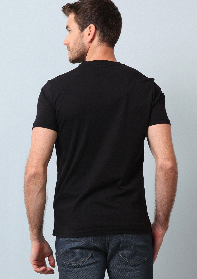 Siyah Baskılı %100 Pamuk T-Shirt - 5