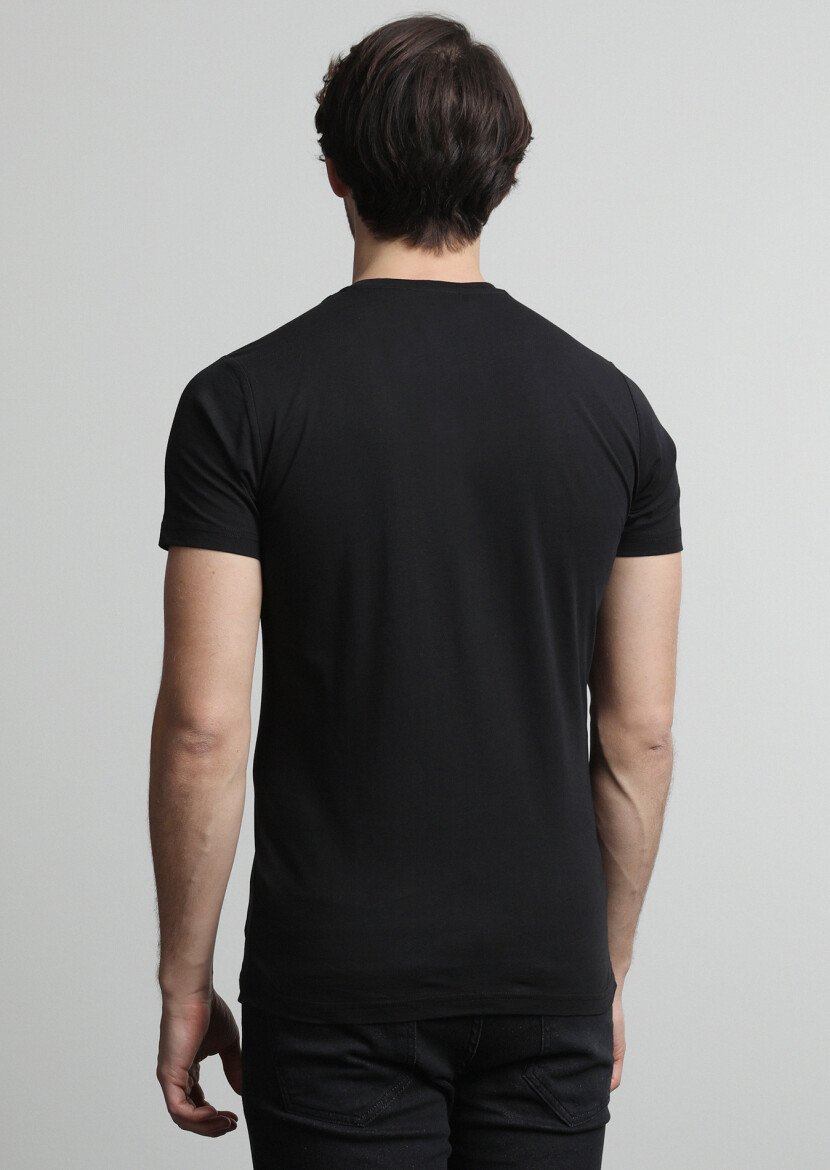 Siyah Baskılı %100 Pamuk T-Shirt - 4