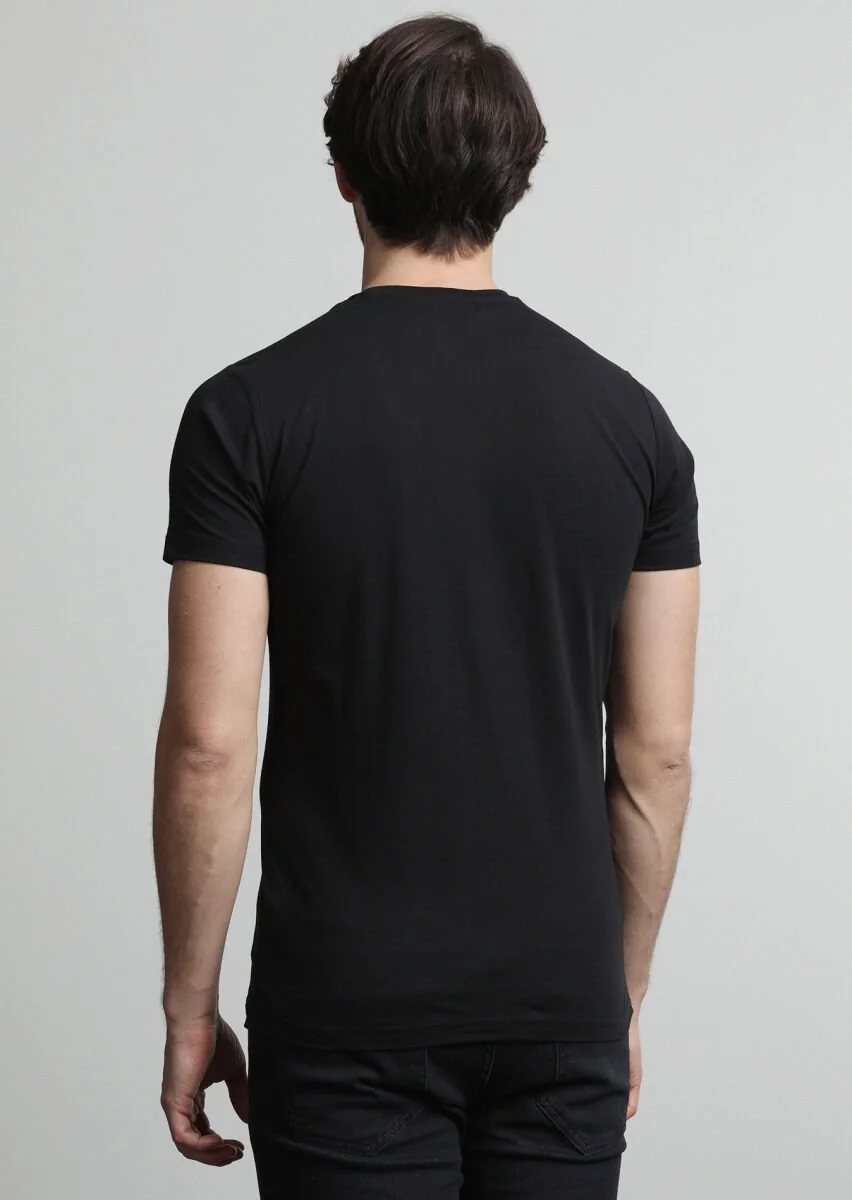 Siyah Baskılı %100 Pamuk T-Shirt - 4