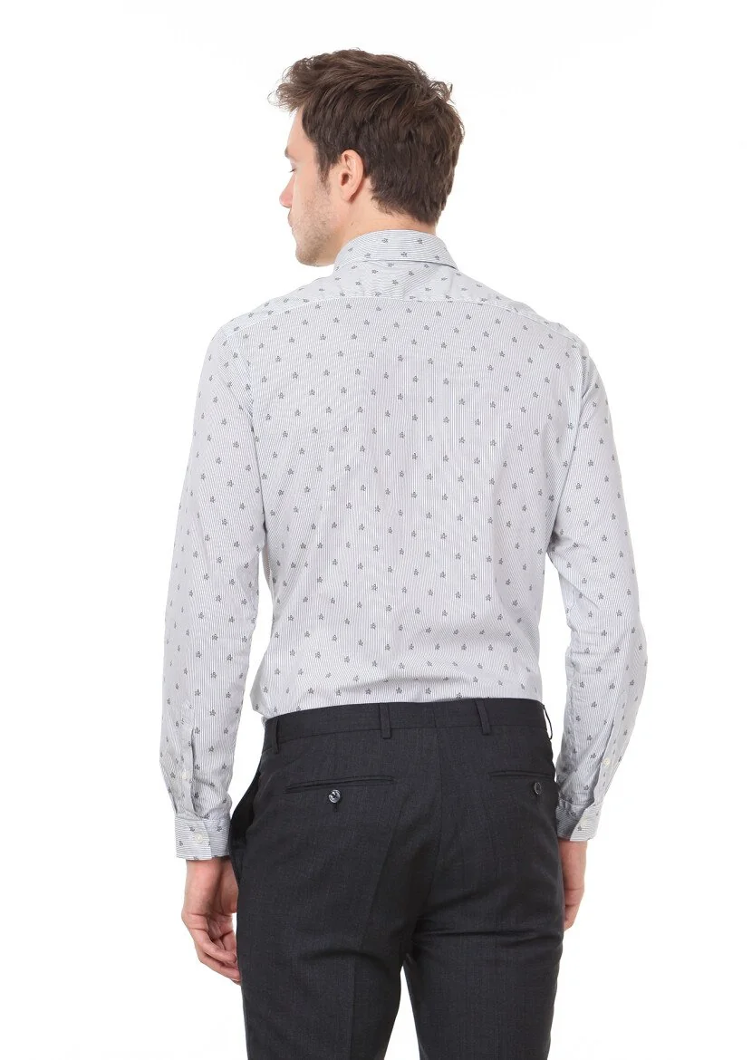 Siyah Baskılı Slim Fit Dokuma Casual %100 Pamuk Gömlek - 5