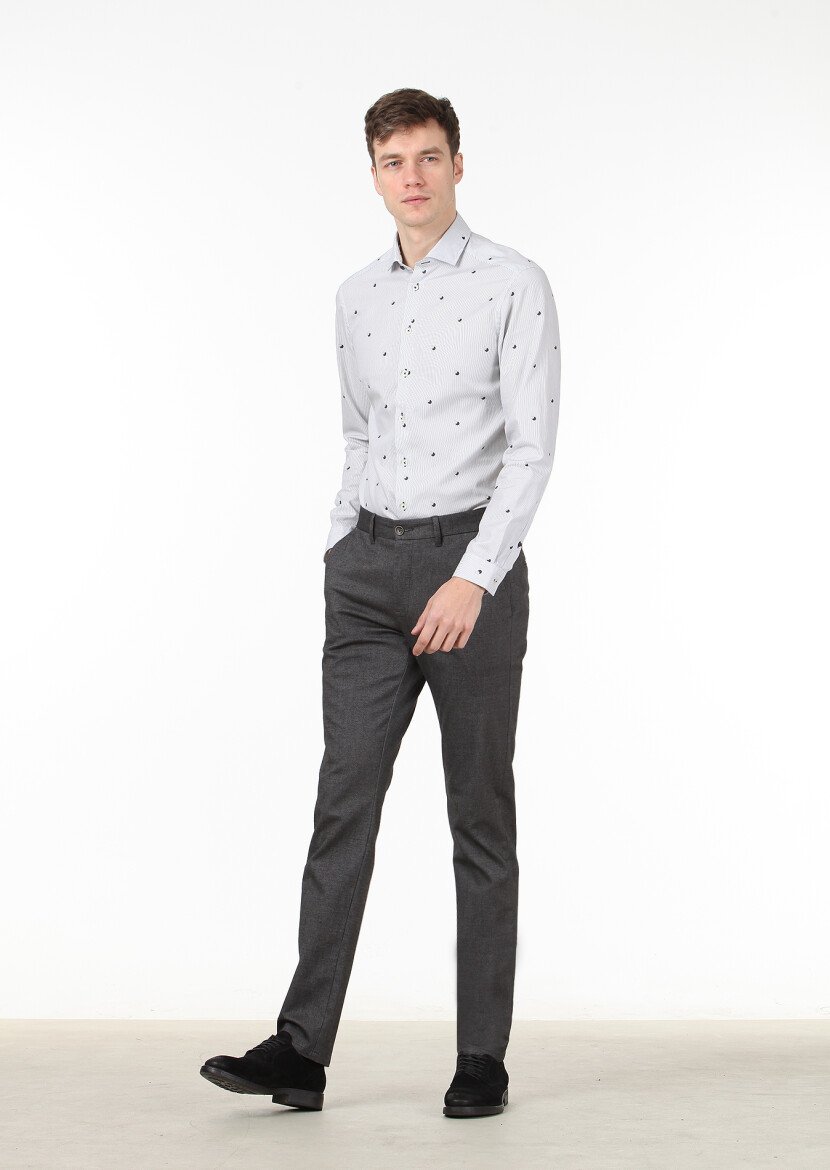 Siyah Baskılı Slim Fit Dokuma Casual %100 Pamuk Gömlek - 2