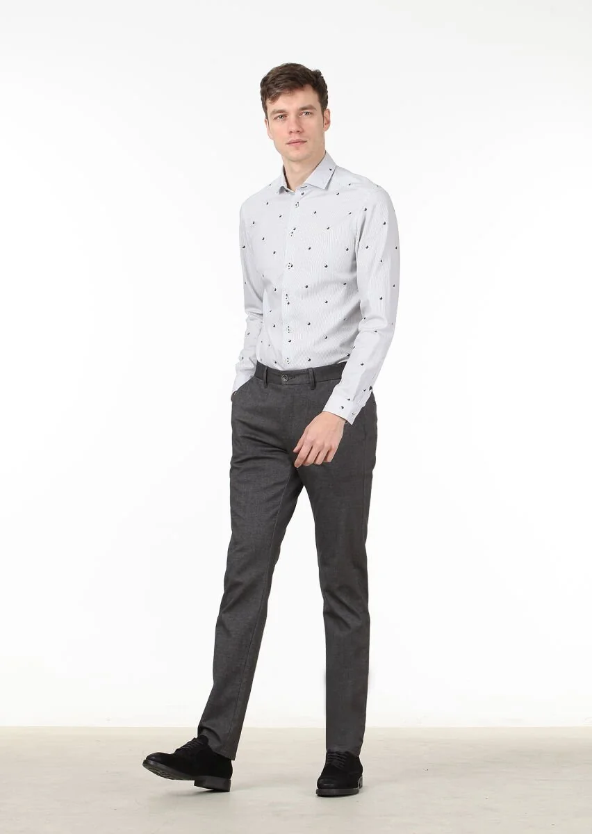 Siyah Baskılı Slim Fit Dokuma Casual %100 Pamuk Gömlek - 2