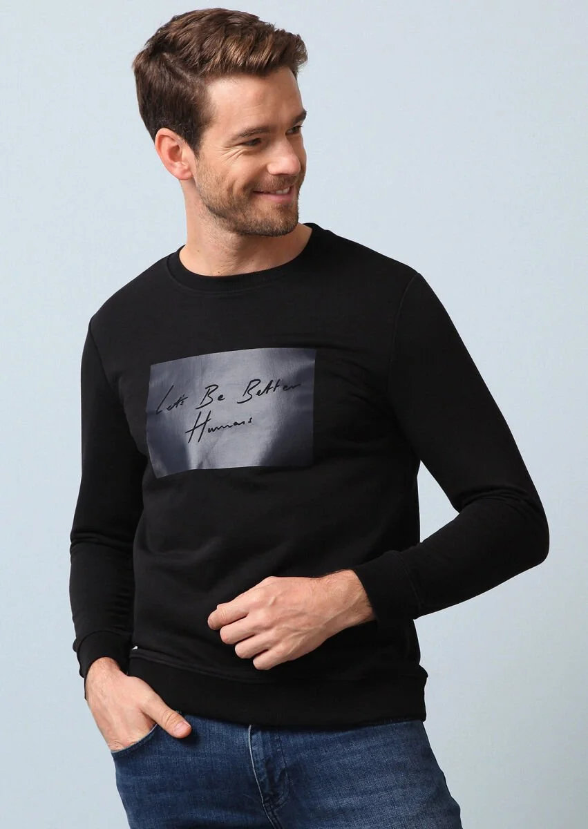 Siyah Baskılı Sweatshırt - 2
