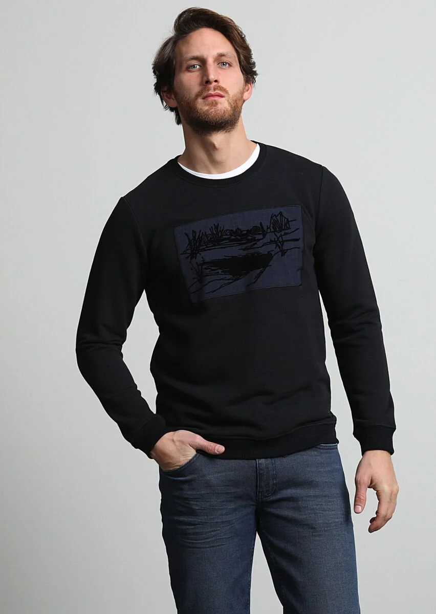 Siyah Baskılı Sweatshırt - 2