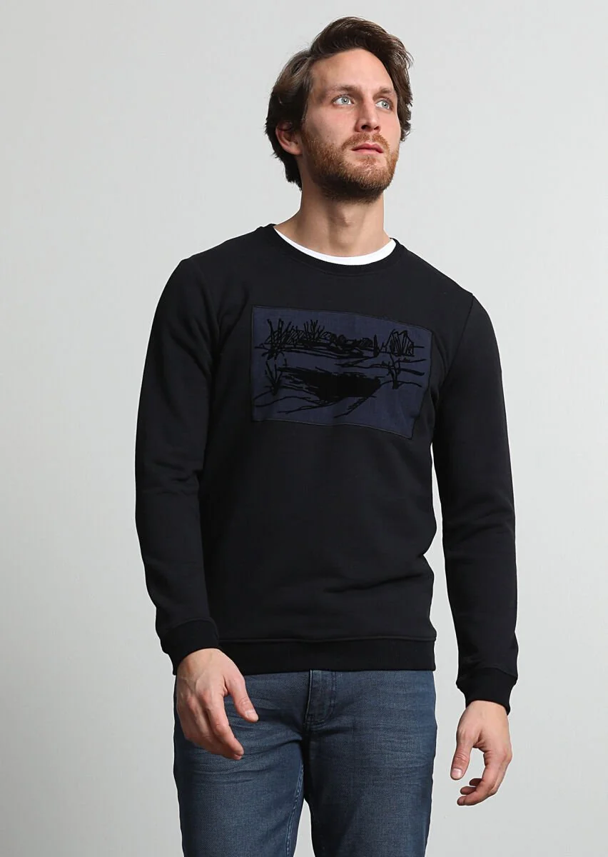 Siyah Baskılı Sweatshırt - 3