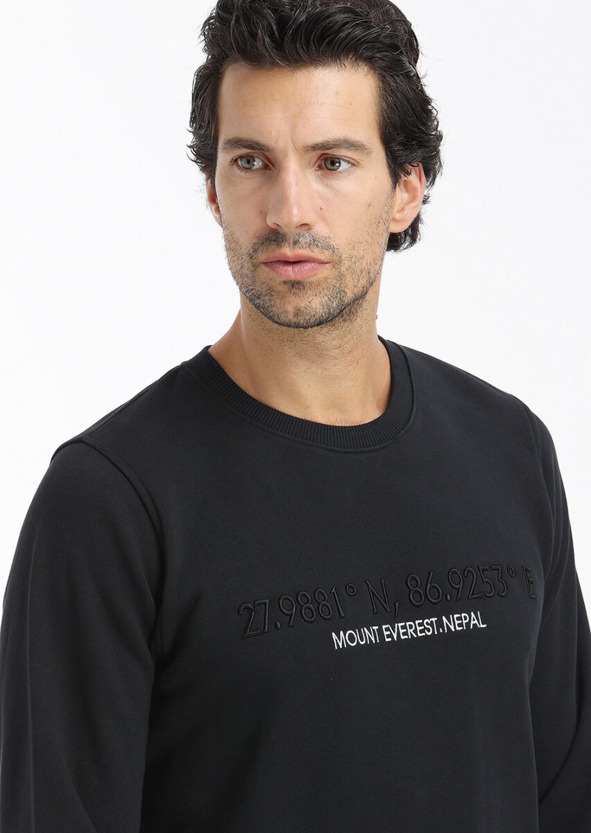 Siyah Bisiklet Yaka Düz Sweatshırt - 3