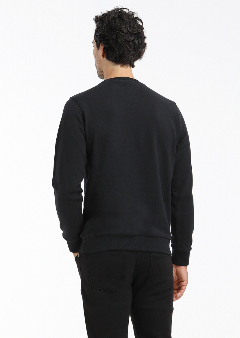 Siyah Bisiklet Yaka Düz Sweatshırt - 4